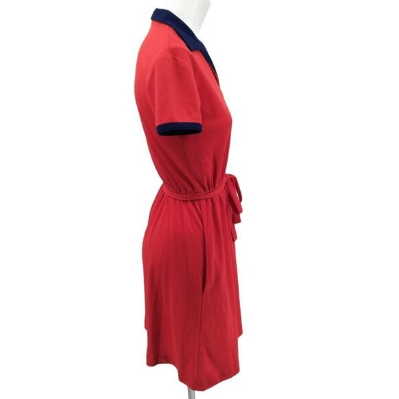 Vintage Lanz Original Stretch Sheath Shirt Dress Size S? Red Skater Knit 70s - Picture 13 of 14